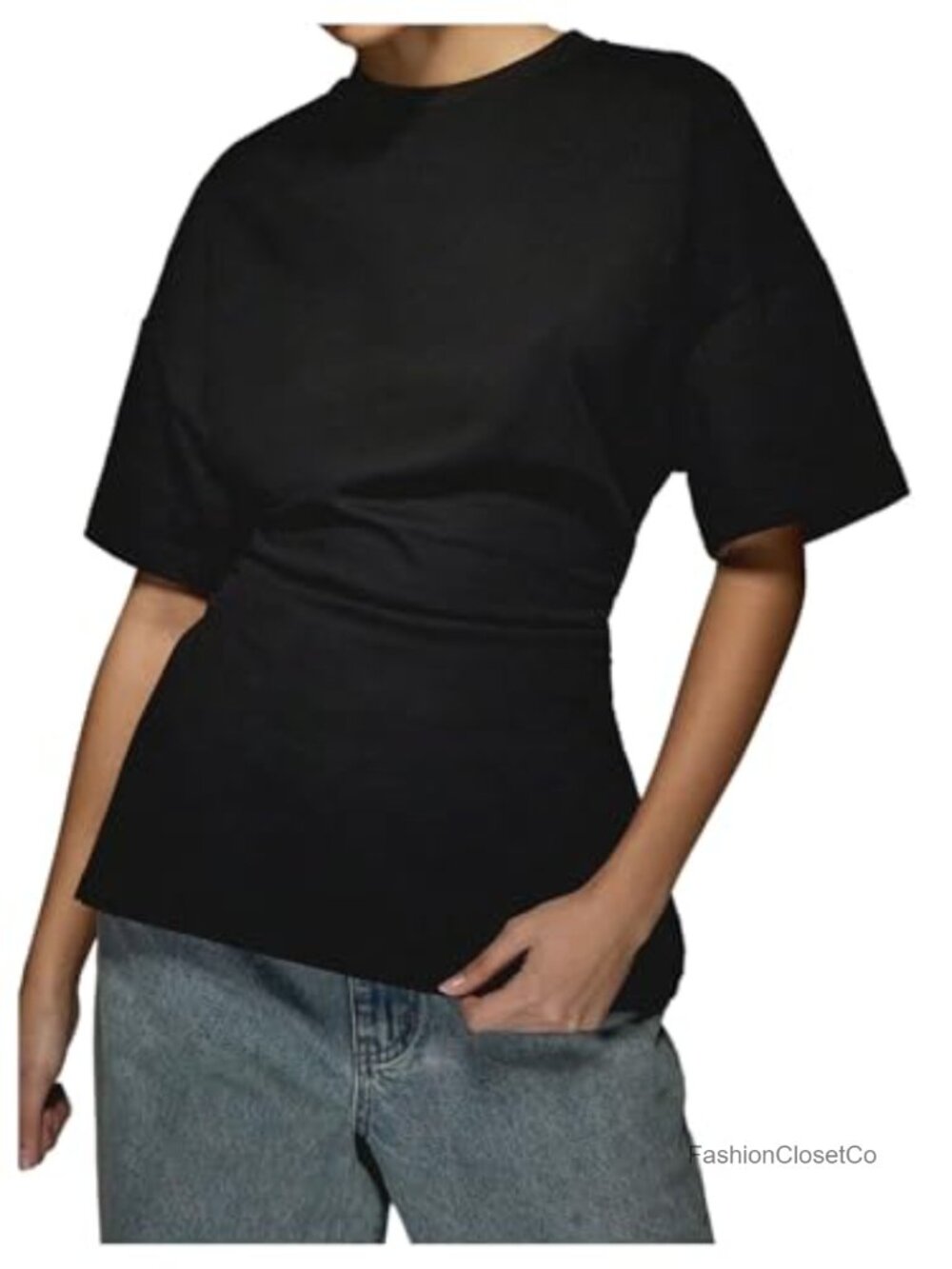 Women's Cinched Waist Peplum Top Ruched Dressy Casual Short Sleeve Drop Shoulder